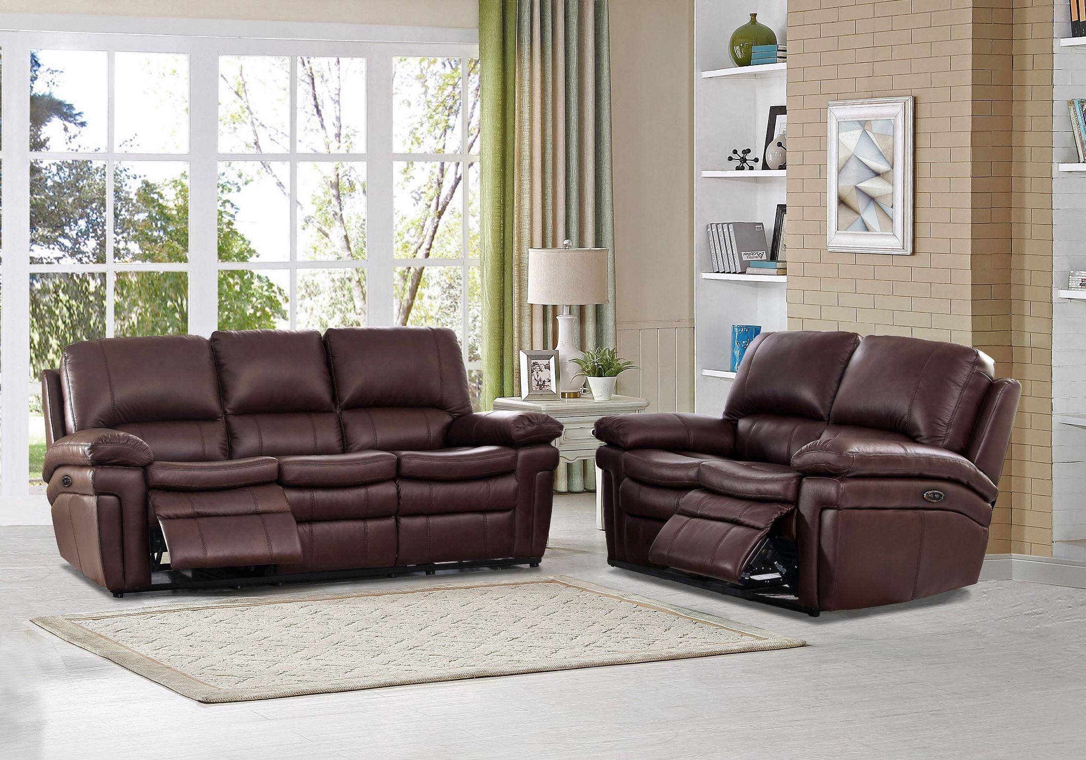 drop down brown top grain leather sofa recliner