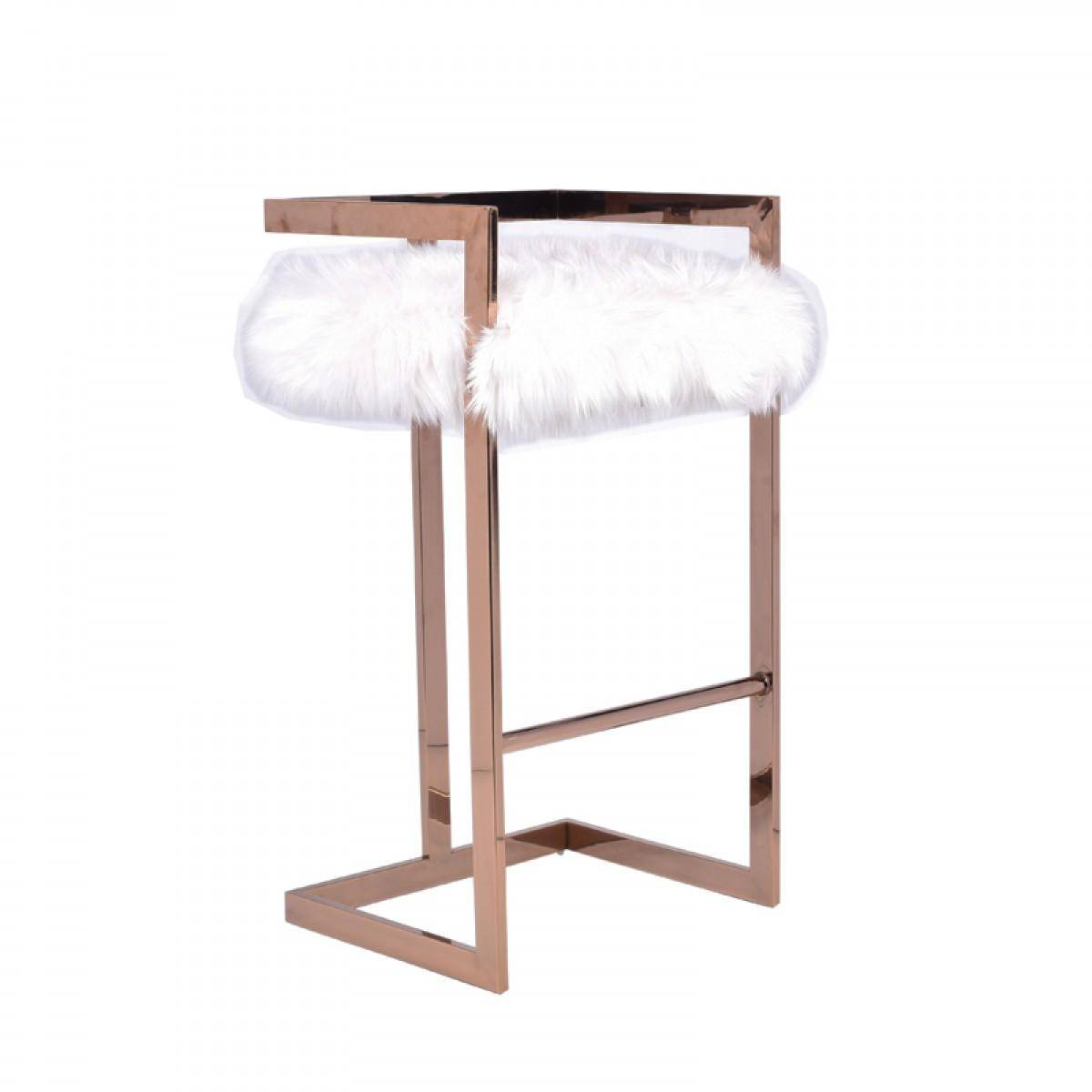 Buy VIG HALIFAX BAR STOOL WHITE FUR/ROSEGOLD SS-RG-M Bar Stool in Gold