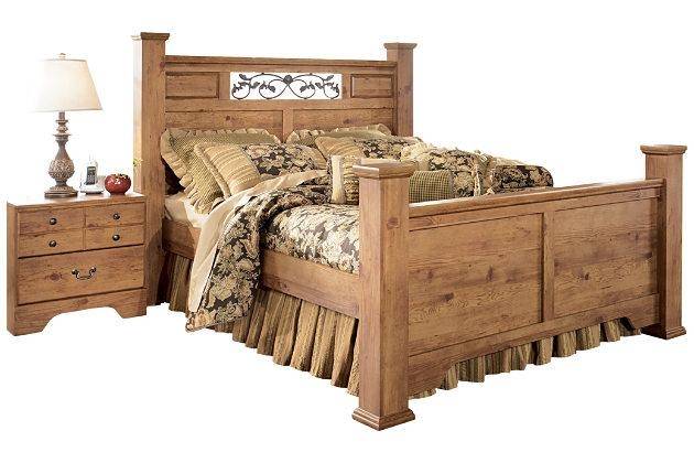 Ashley Bittersweet King Poster Bedroom Set 3 Pcs In Light Brown Wood