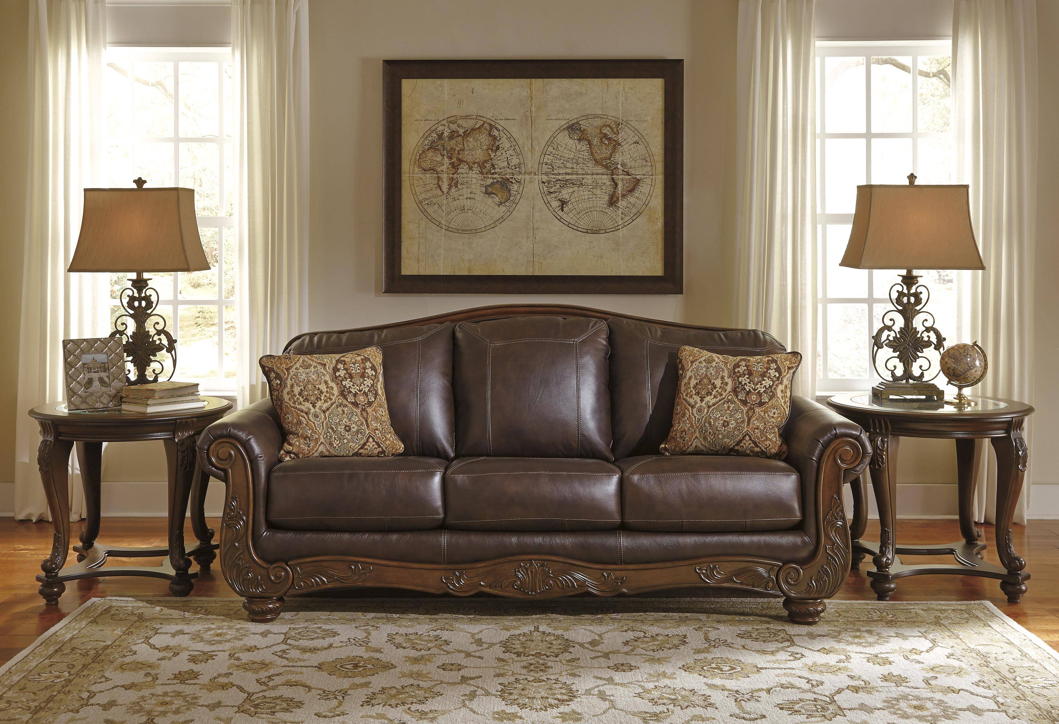 ashley walnut leather sofa