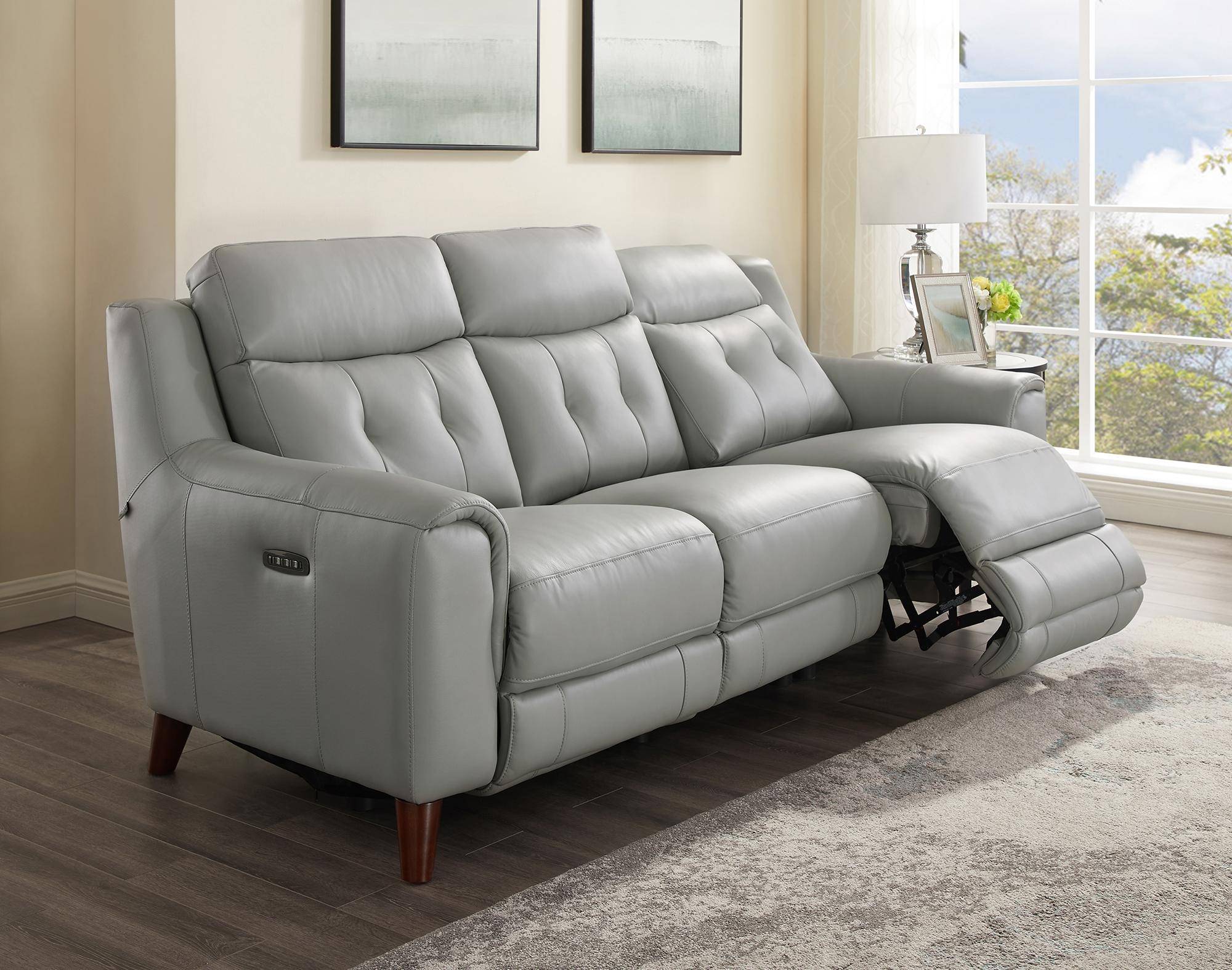 grey leather recliner sofa and chair
