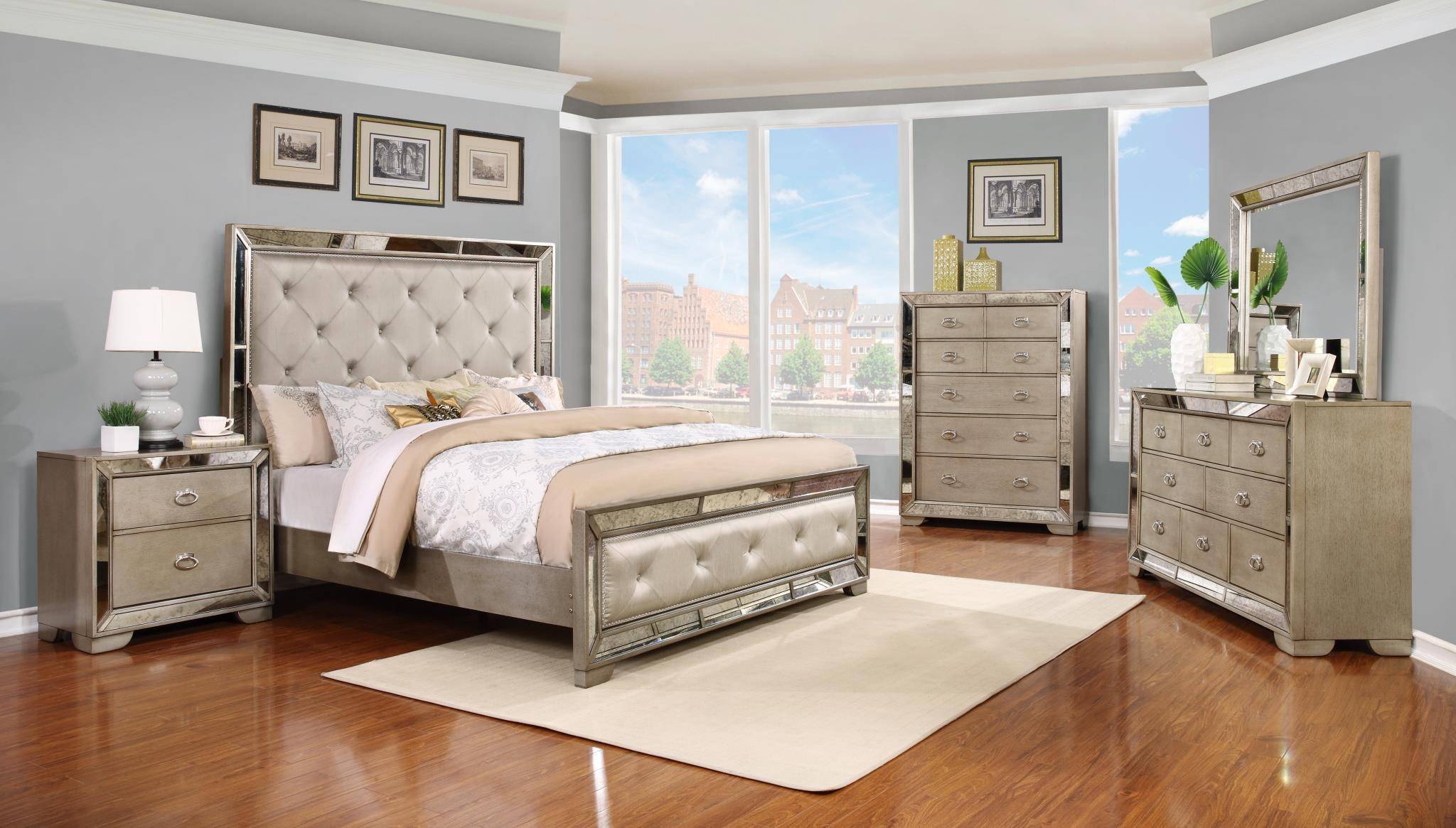 Buy MYCO Madi King Panel Bedroom Set 4 Pcs in Beige, Eco Leather online