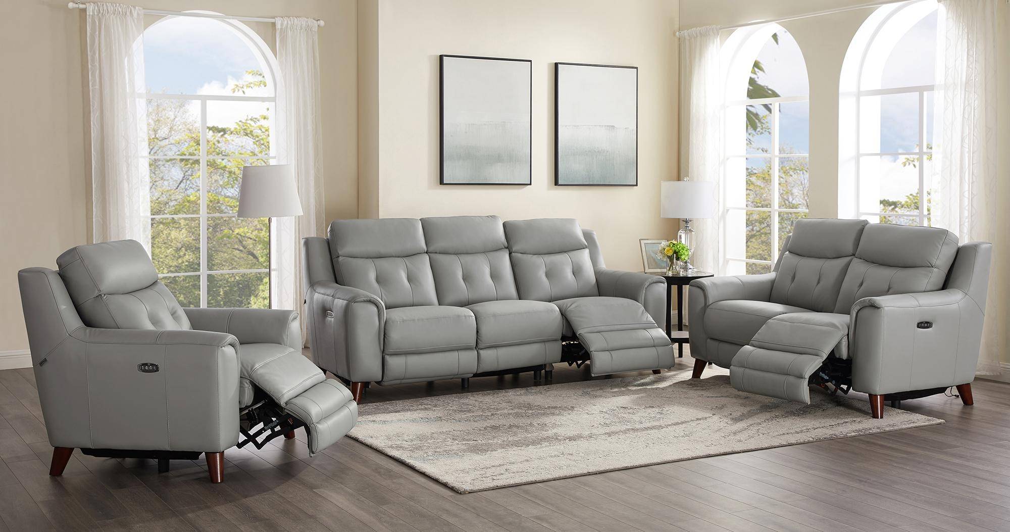 gray leather recliner sofa set