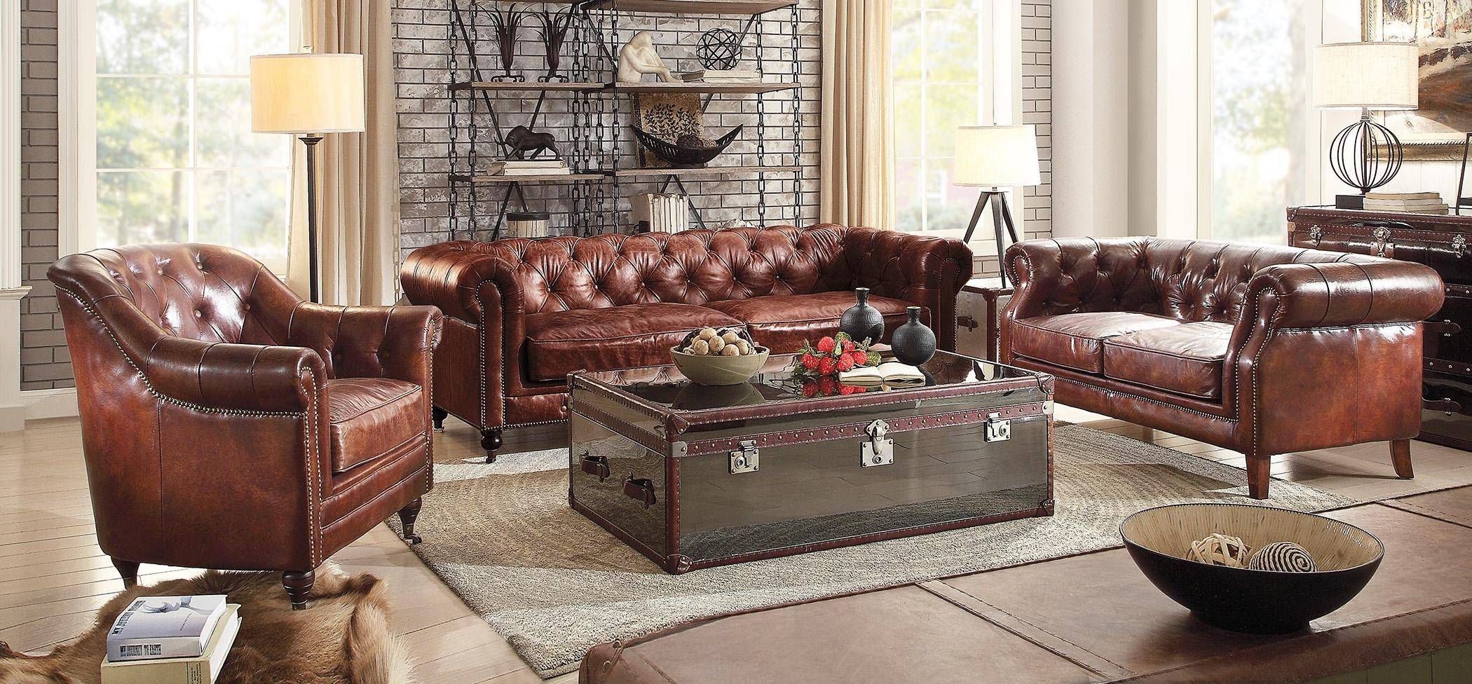 ACME Aberdeen-53625 Sofa Loveseat Chair 3 Pcs in Dark Brown, Top grain  leather