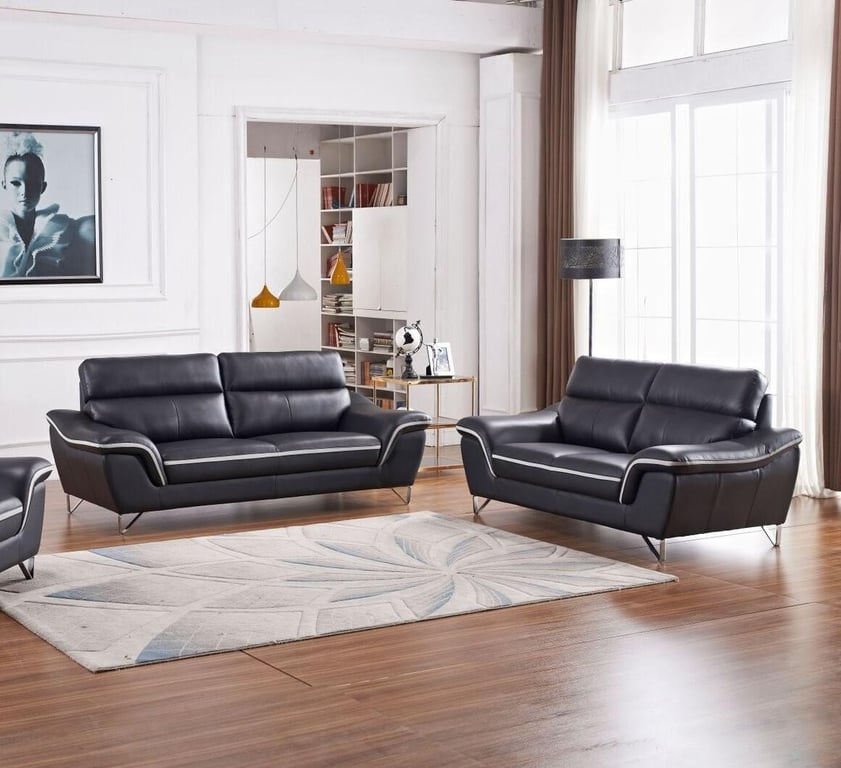 Buy Global United U168 Sofa And Loveseat Set 2 Pcs In Gray Black Leather Gel Online
