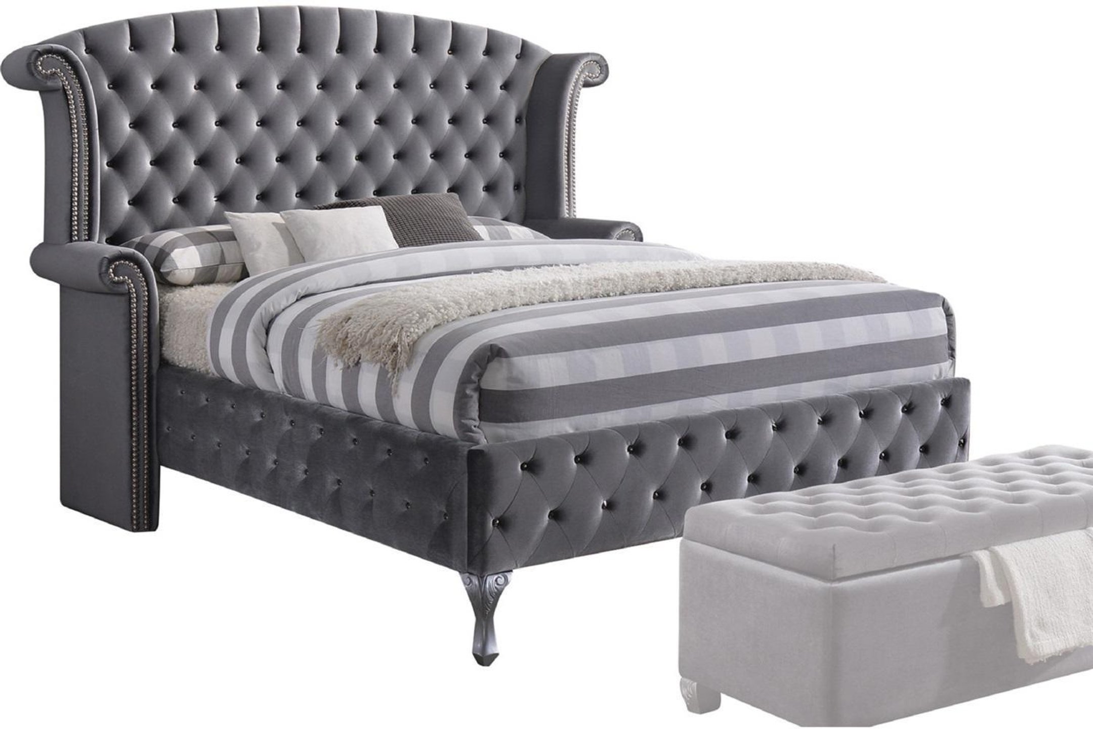 Buy Acme Rebekah 25820q Queen Platform Bed In Gray Velvet Online