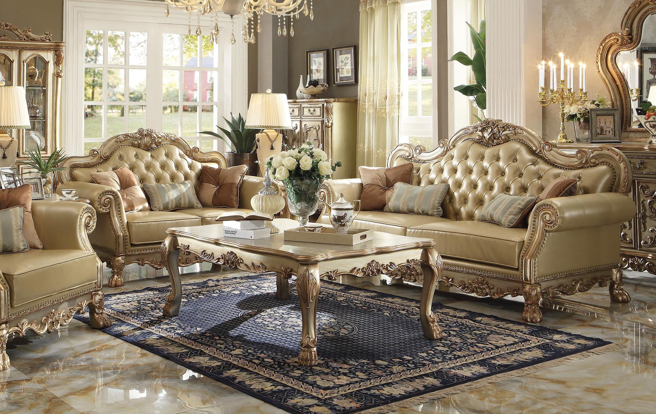 Buy ACME Vendome II-53120 Sofa Love Chair 3 Pcs in Gold