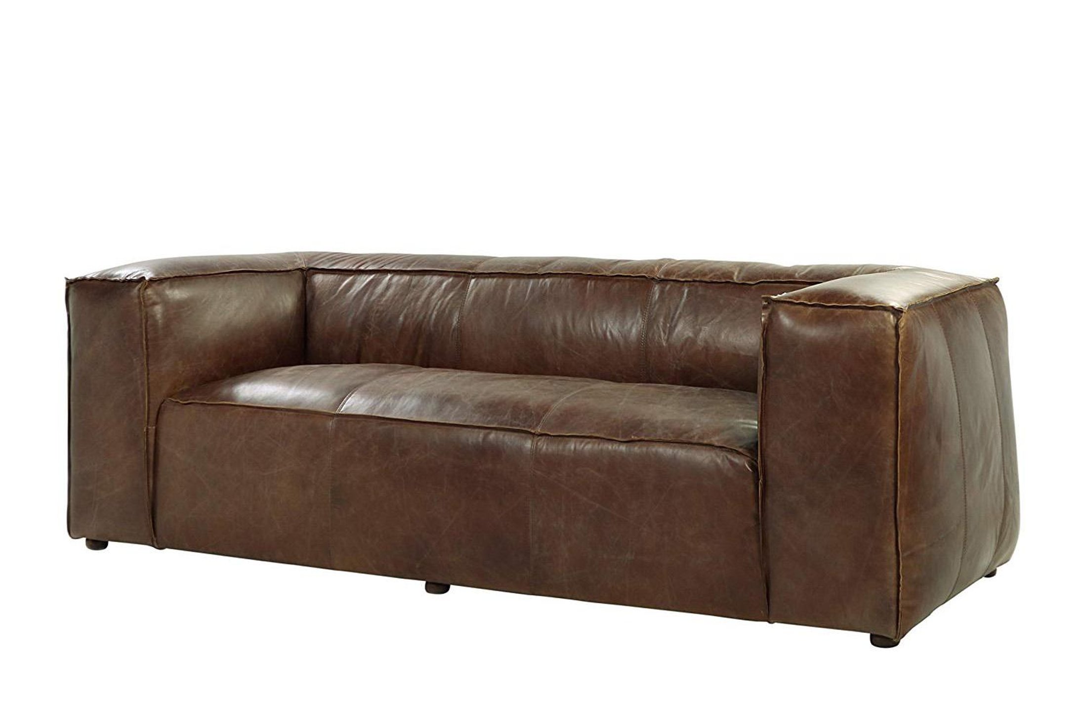 acme 53545 brancaster retro brown leather aluminum sofa