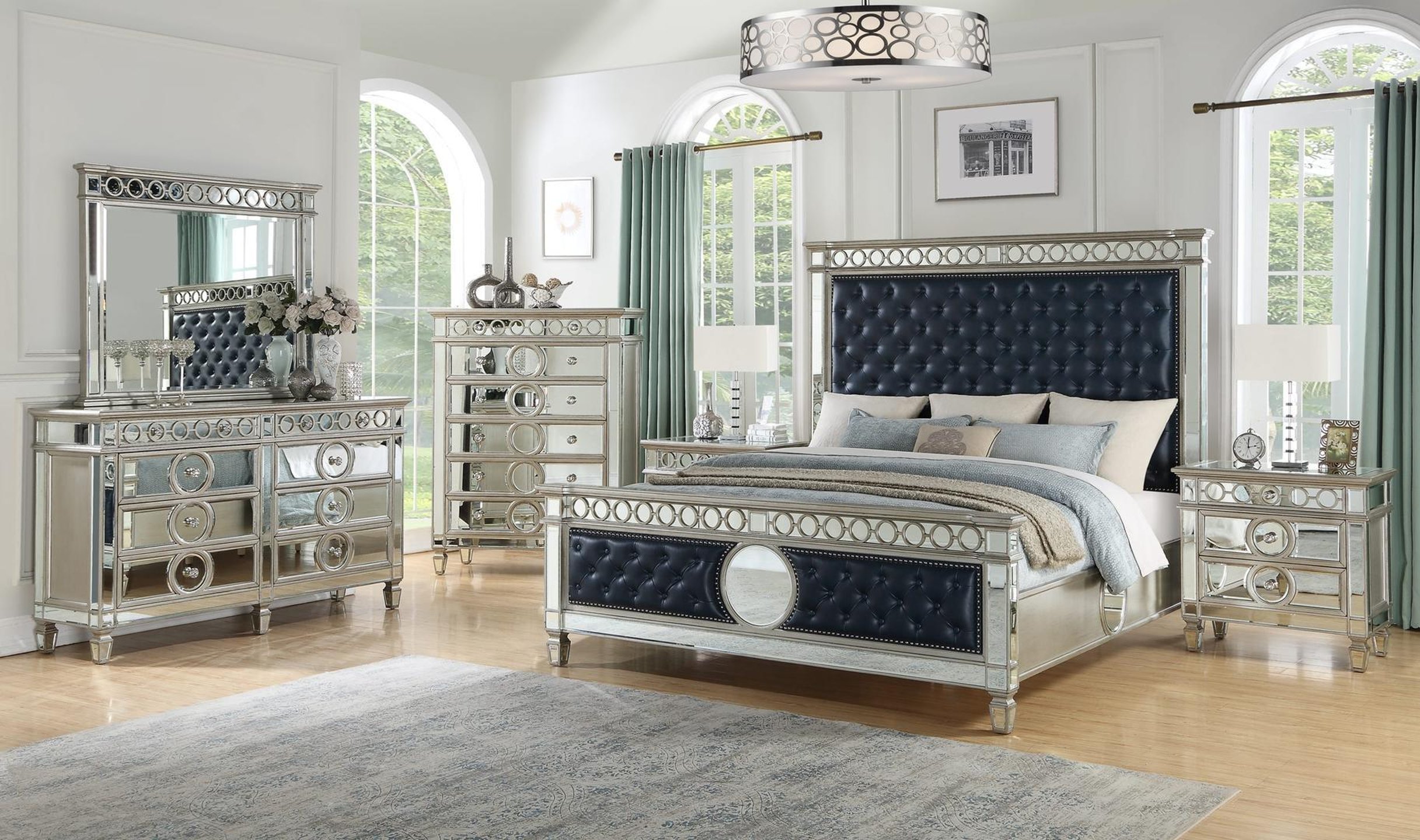 Buy Cosmos Furniture Brooklyn King Panel Bedroom Set 3 Pcs in Navy ...