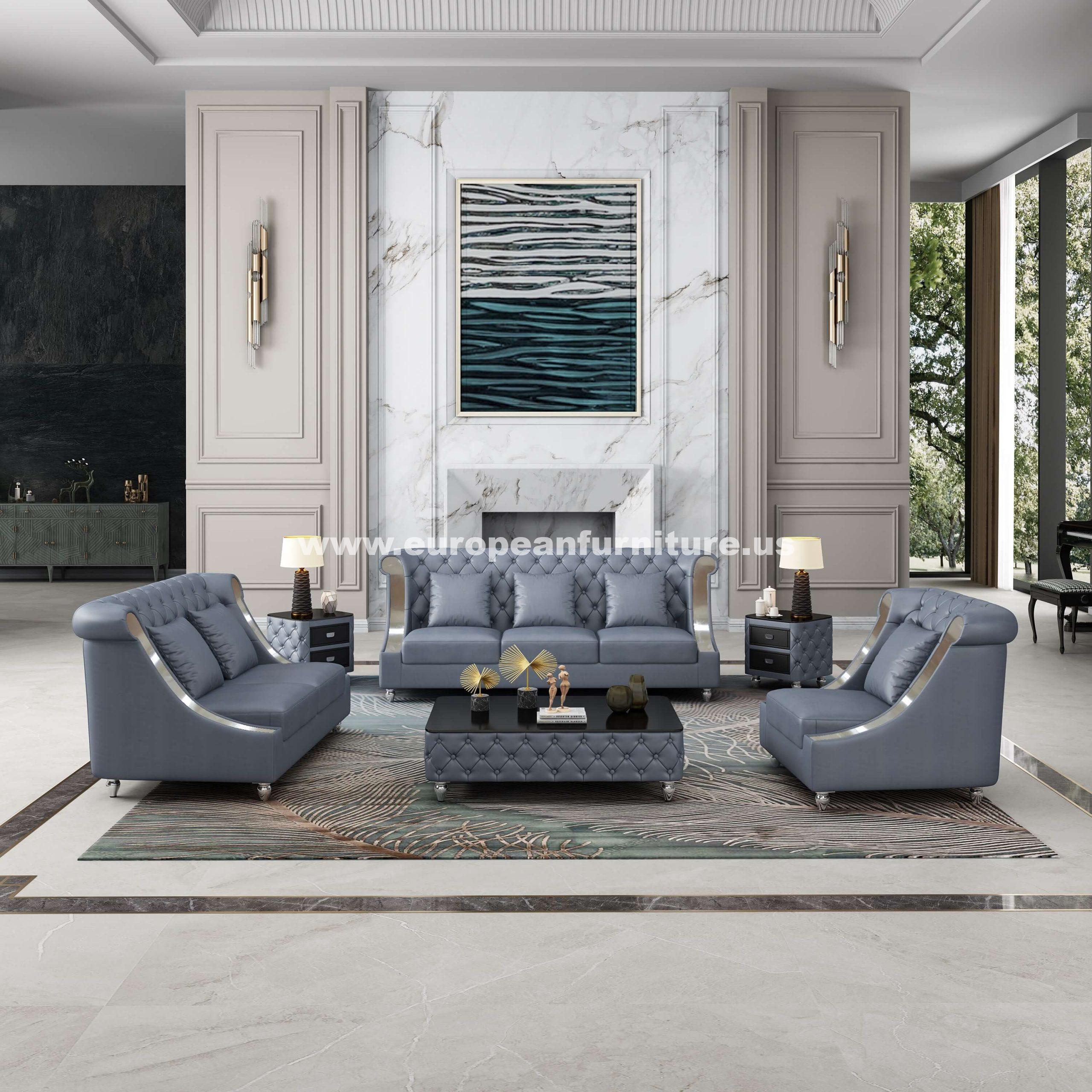 Buy EUROPEAN FURNITURE MAYFAIR Sofa Set 3 Pcs in Gray, Leather online