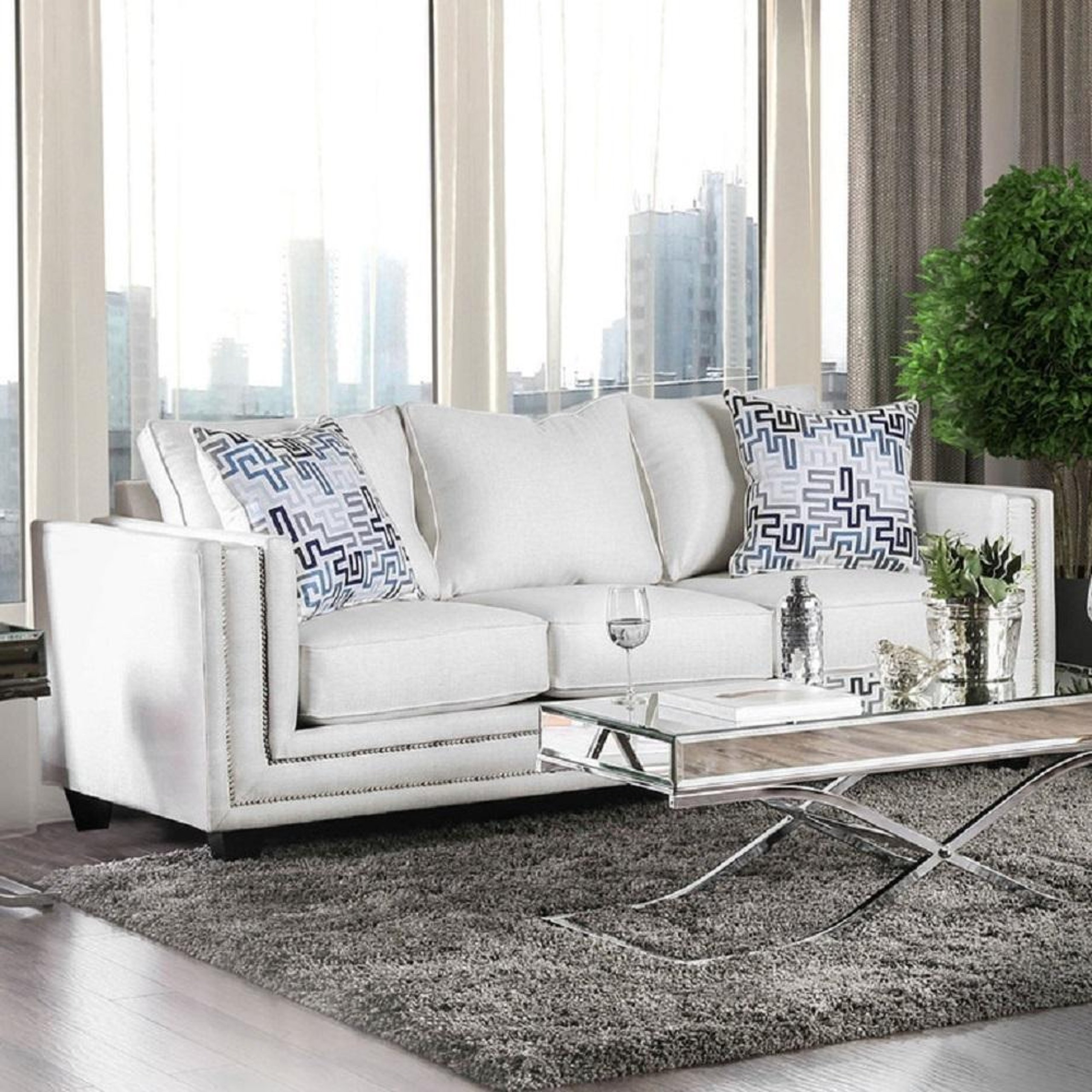 Contemporary Satin Blue & Silver Microfiber Loveseat Furniture of America  SM2687-LV Jodie – buy online on NY Furniture Outlet