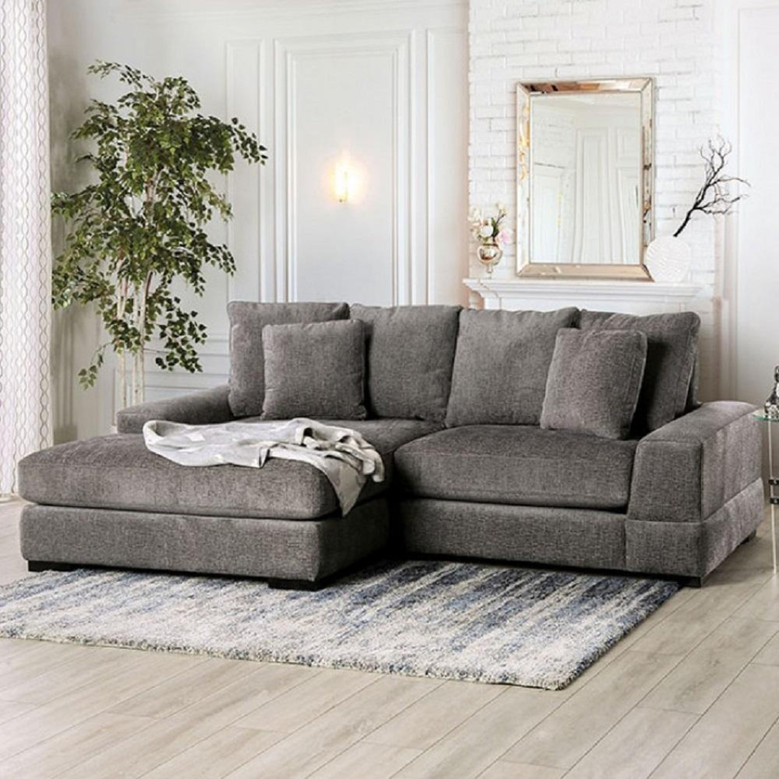 Buy Furniture of America SM9111 Ainsley Sectional Sofa in Charcoal ...