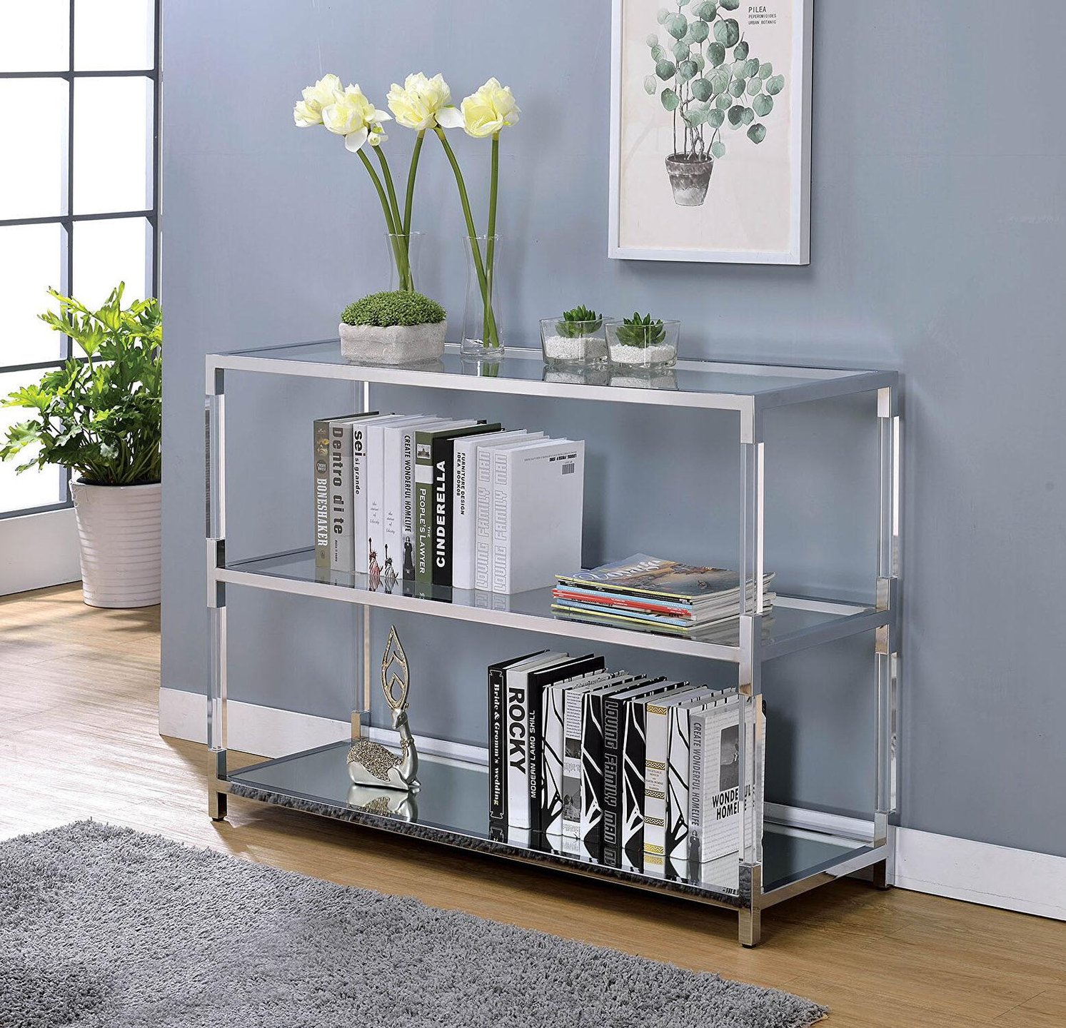 Buy Furniture of America CM4153S Ludvig Sofa Table in Chrome, Glass ...