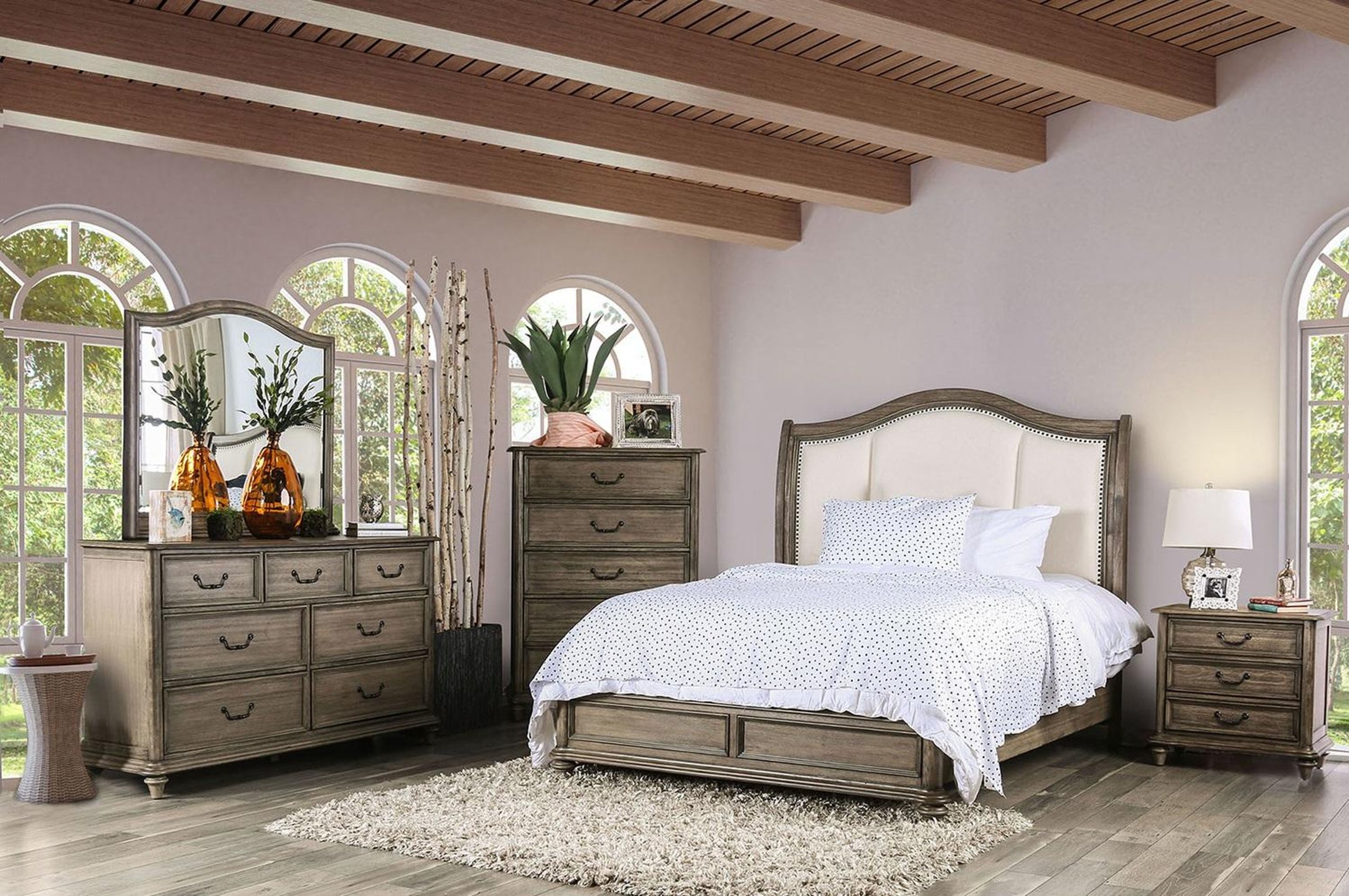 Buy Furniture of America CM7612EK Belgrade King Bed in Natural, Fabric