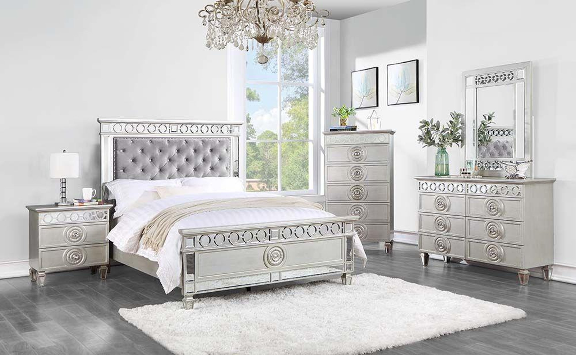 Buy ACME Varian Full Bedroom Set 3 Pcs in Gray, Velvet online