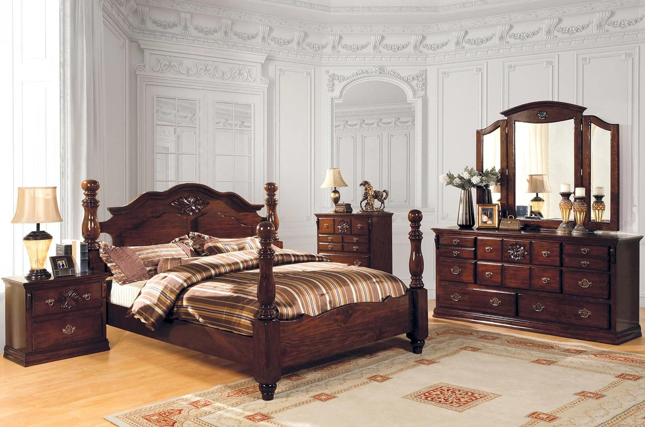 Buy Furniture Of America Cm Ek Pc Tuscan King Poster Bedroom Set Pcs In Cherry Wood