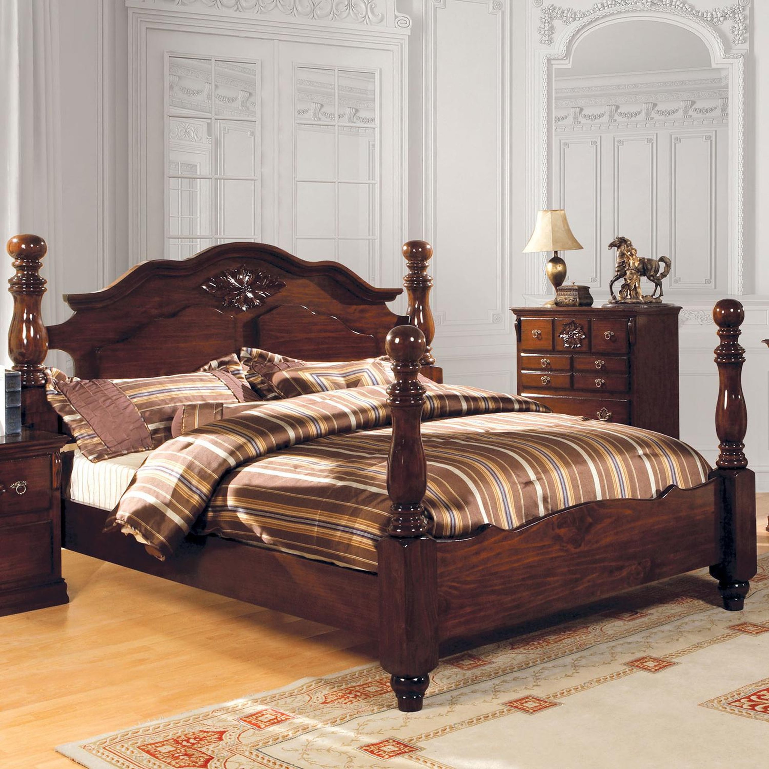 Buy Furniture Of America Cm Ek Pc Tuscan King Poster Bedroom Set Pcs In Cherry Wood