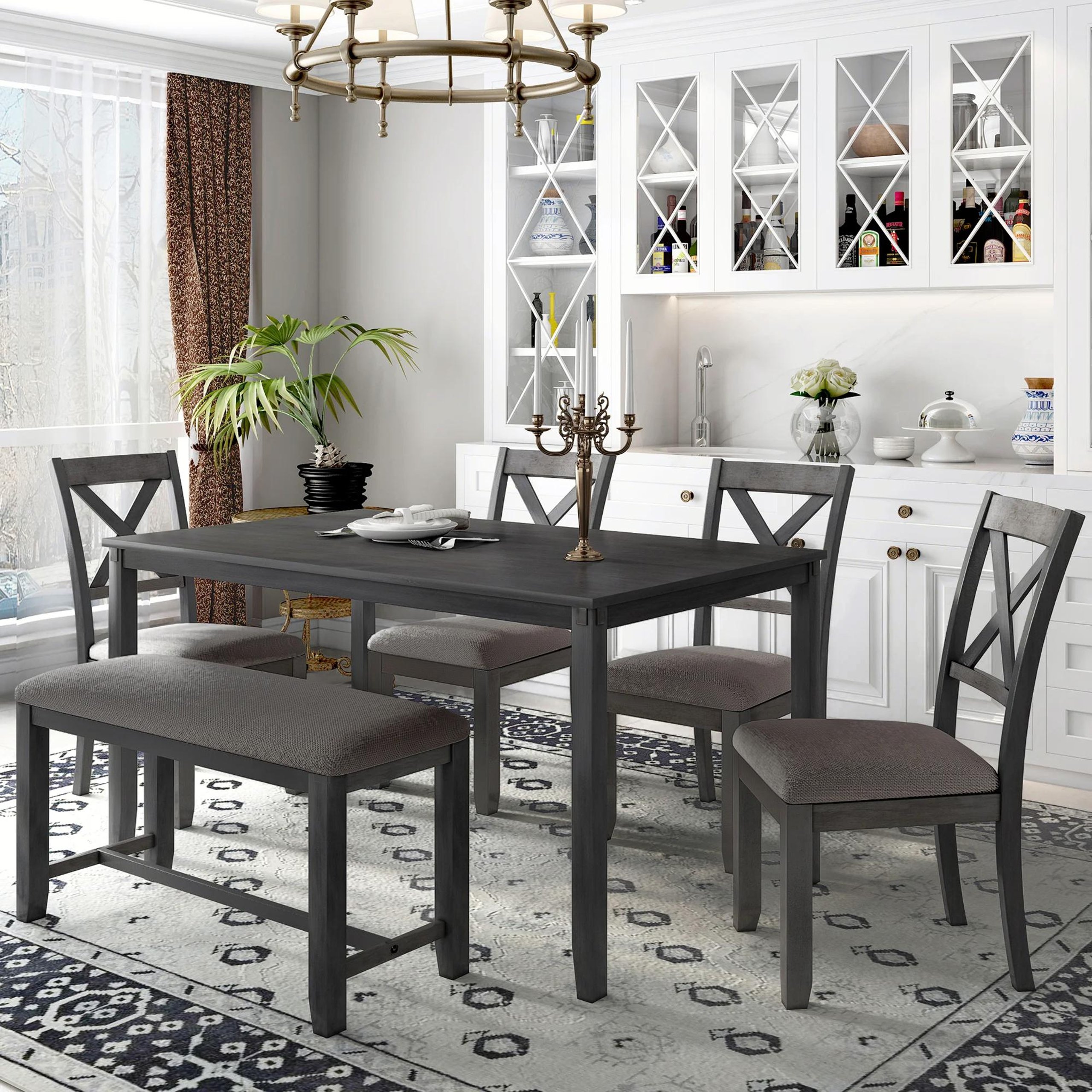 Buy McFerran D9802 - 6060 Dining Table Set 7 Pcs in Antique White