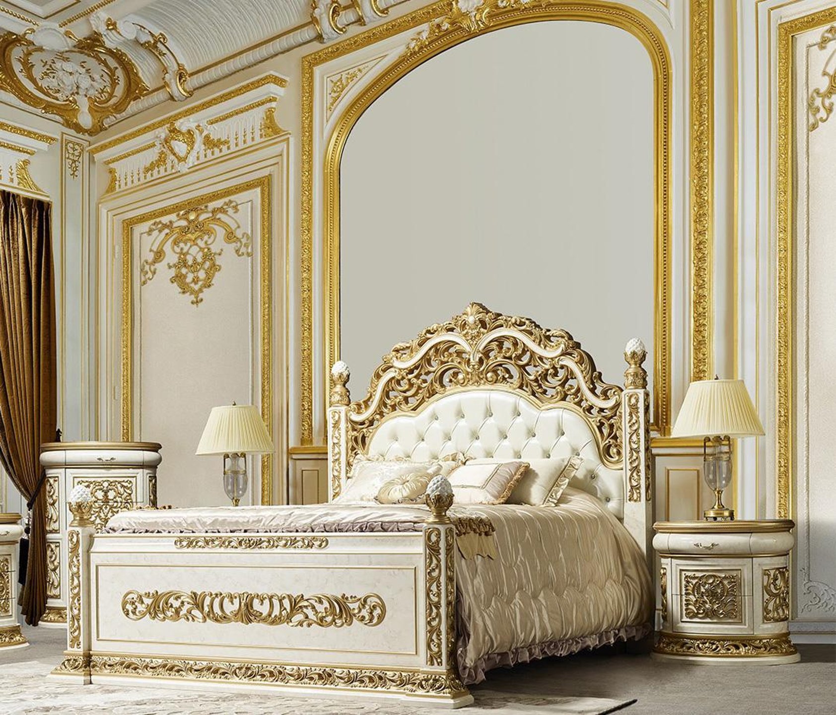 Buy McFerran B6007 King Panel Bedroom Set 7 Pcs in Antique White, Bonded  Leather online