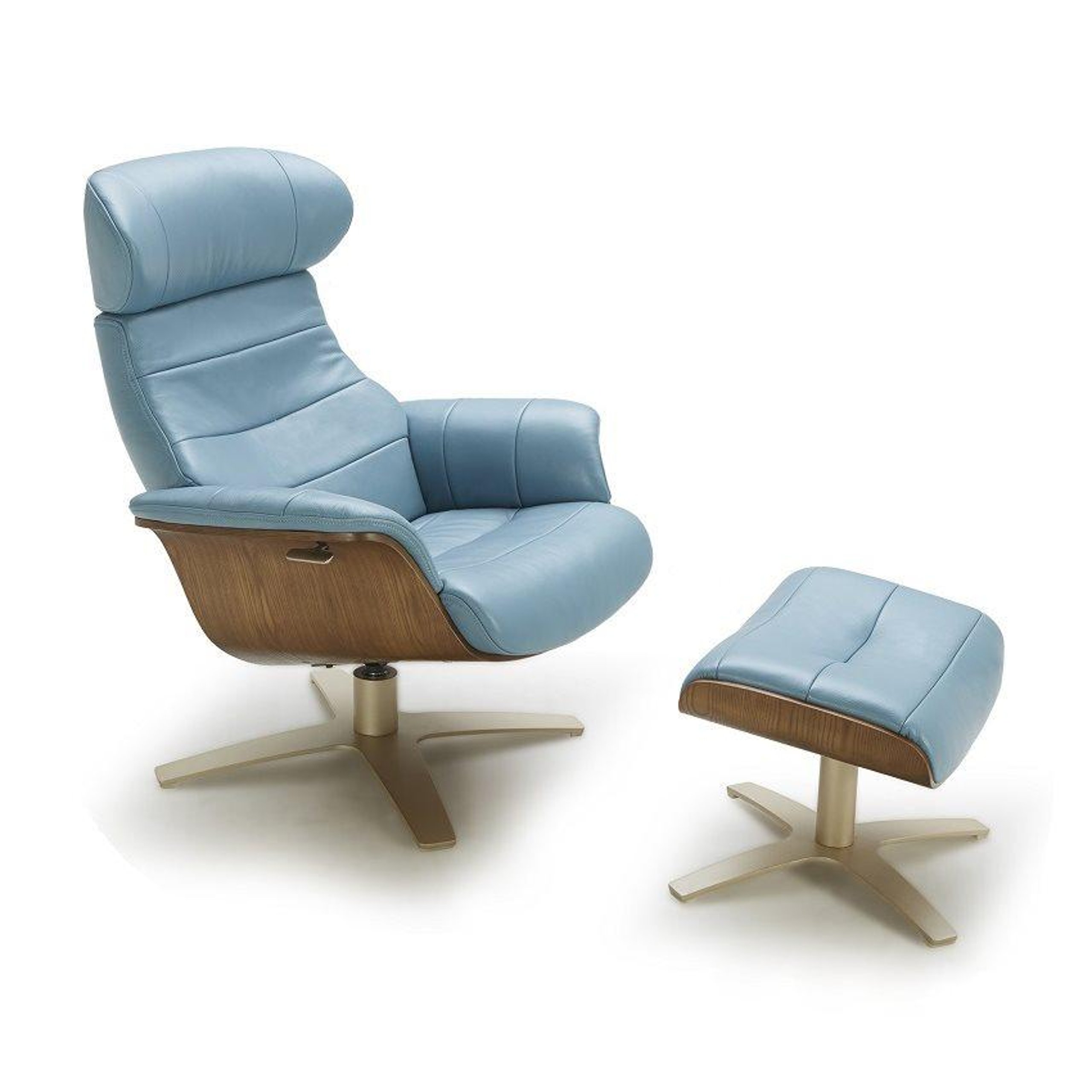 Best deal for J&M Karma Lounge Chair 2 Pcs in Light Blue, Leather $2,604.07