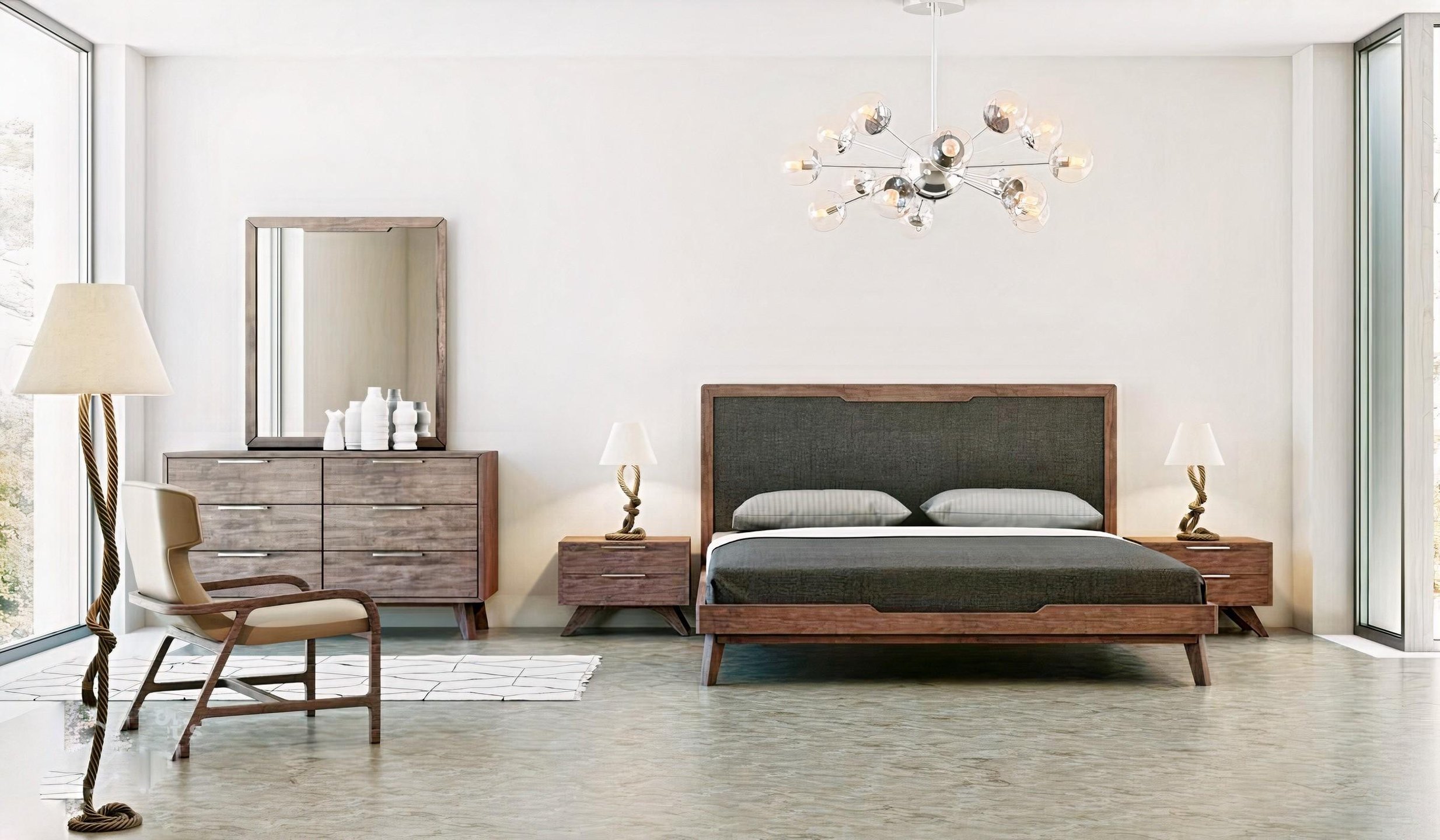 Discover Bedroom Furniture Deals - VIG Soria Queen Panel Bed in Walnut, Linen
