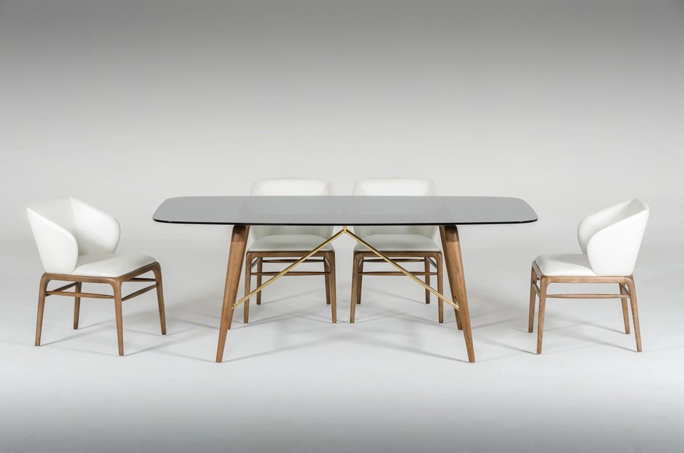 Modrest Stanley - Contemporary Cream Leatherette and Walnut Dining