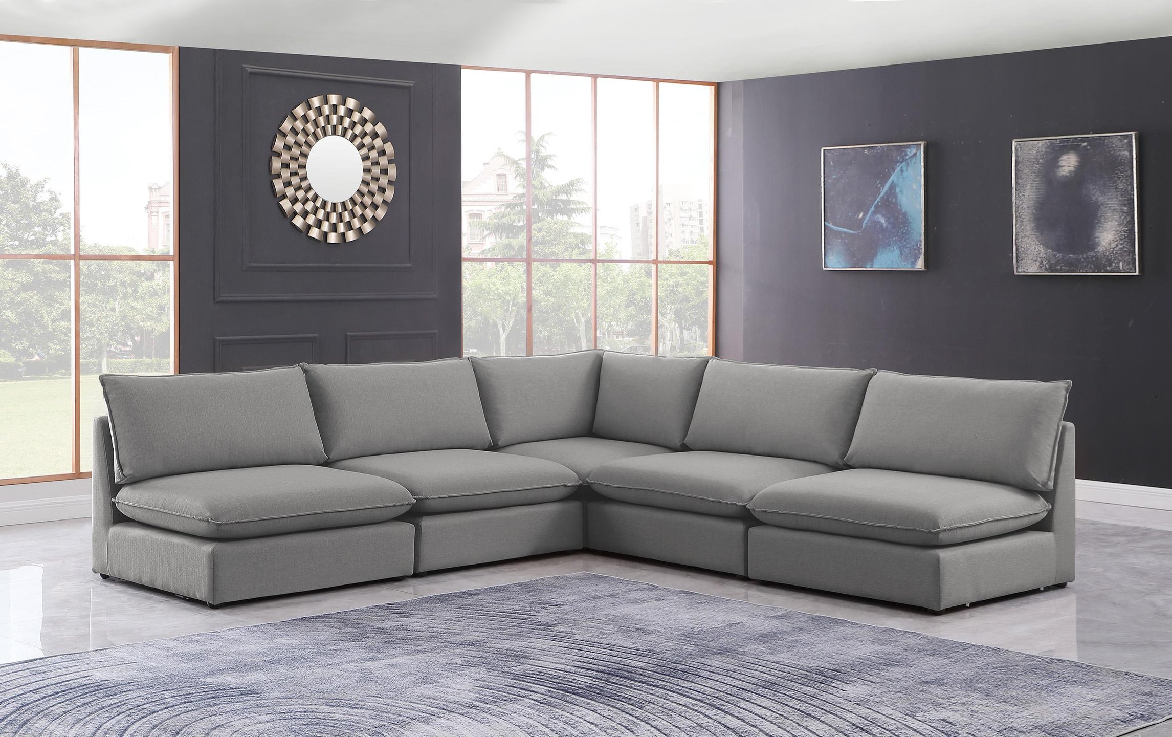 Buy Meridian MACKENZIE 688Grey-Sec5C Modular Sectional in Gray, Linen ...