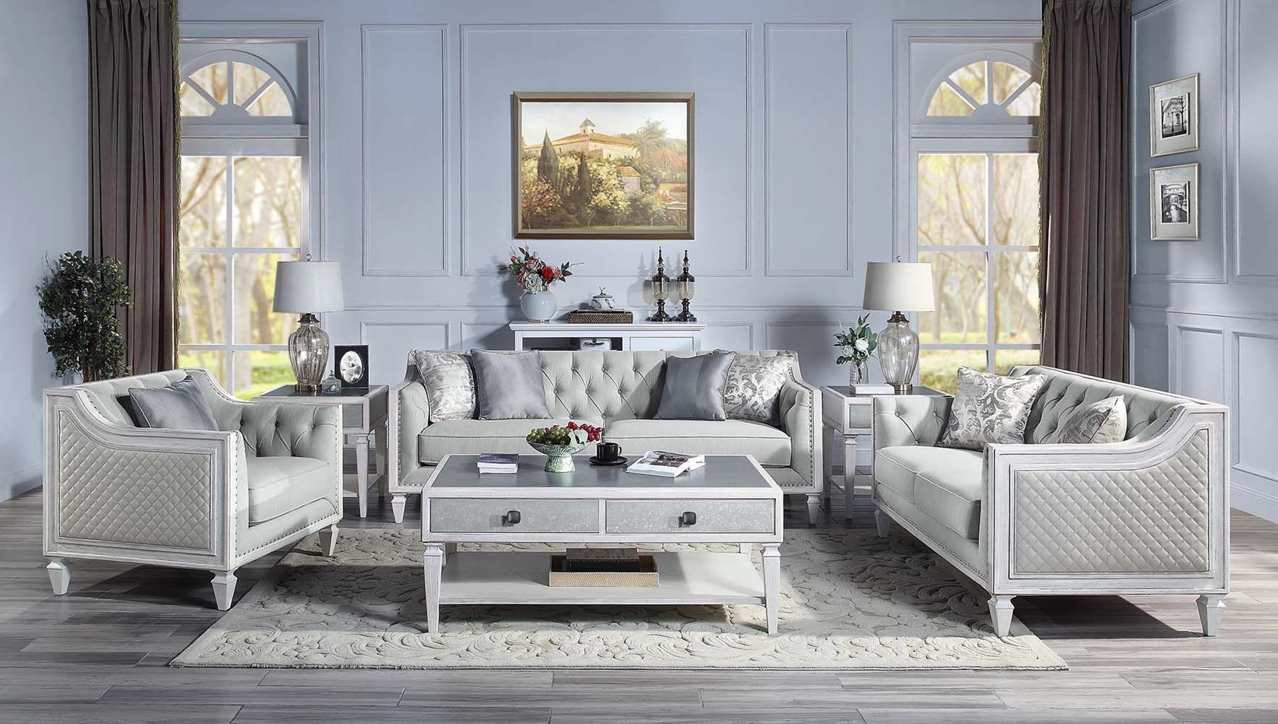 Buy ACME Katia Living Room Set 6 Pcs in Light Gray, Linen online