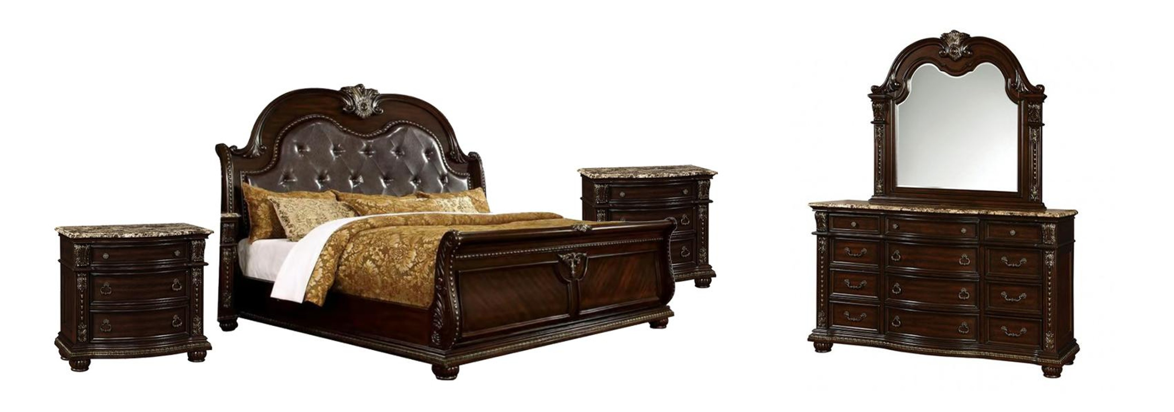 Crown Mark Stanley B1600-2 Traditional 3-Drawer Nightstand with Marble Top, A1 Furniture & Mattress