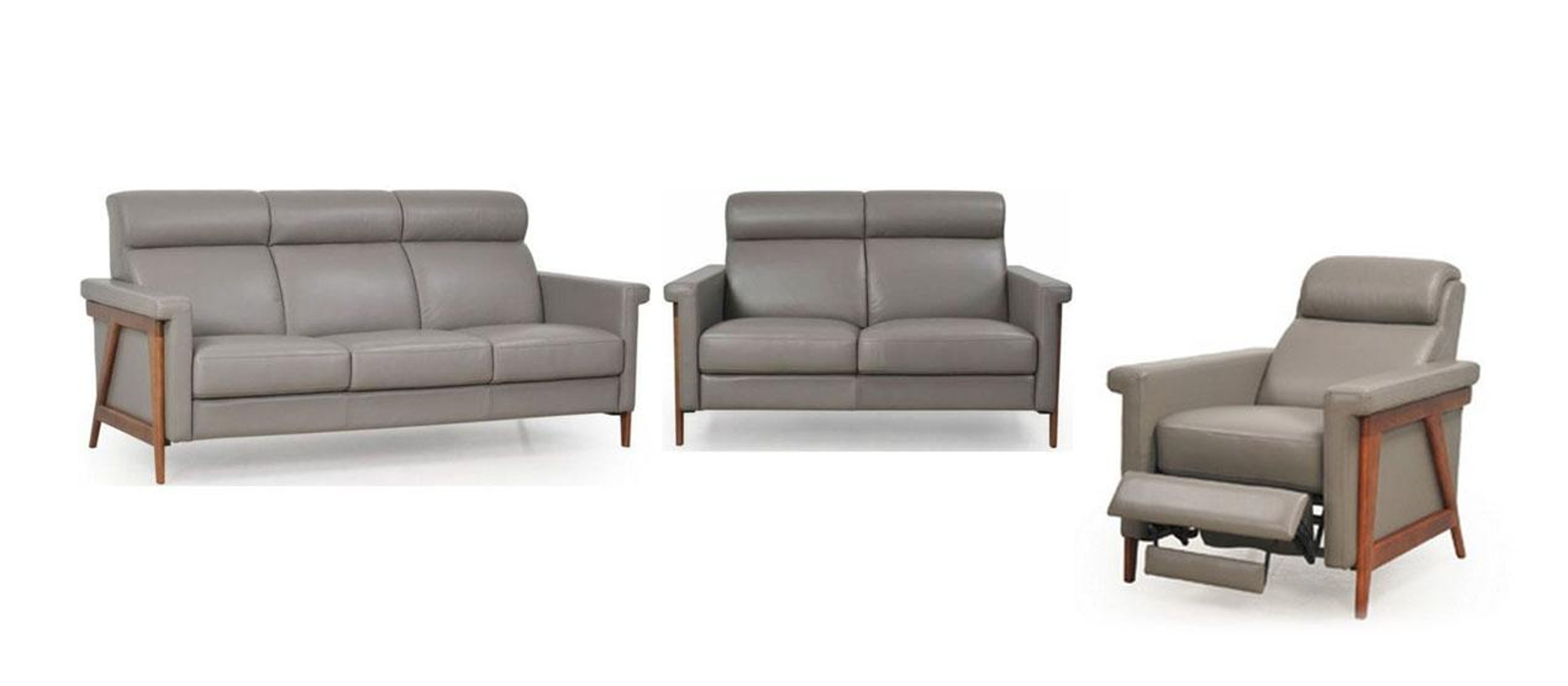 Discover Living Room Furniture Deals - Moroni Harvard 579 Sofa Loveseat and Chair 3 Pcs in Gray, Top grain leather