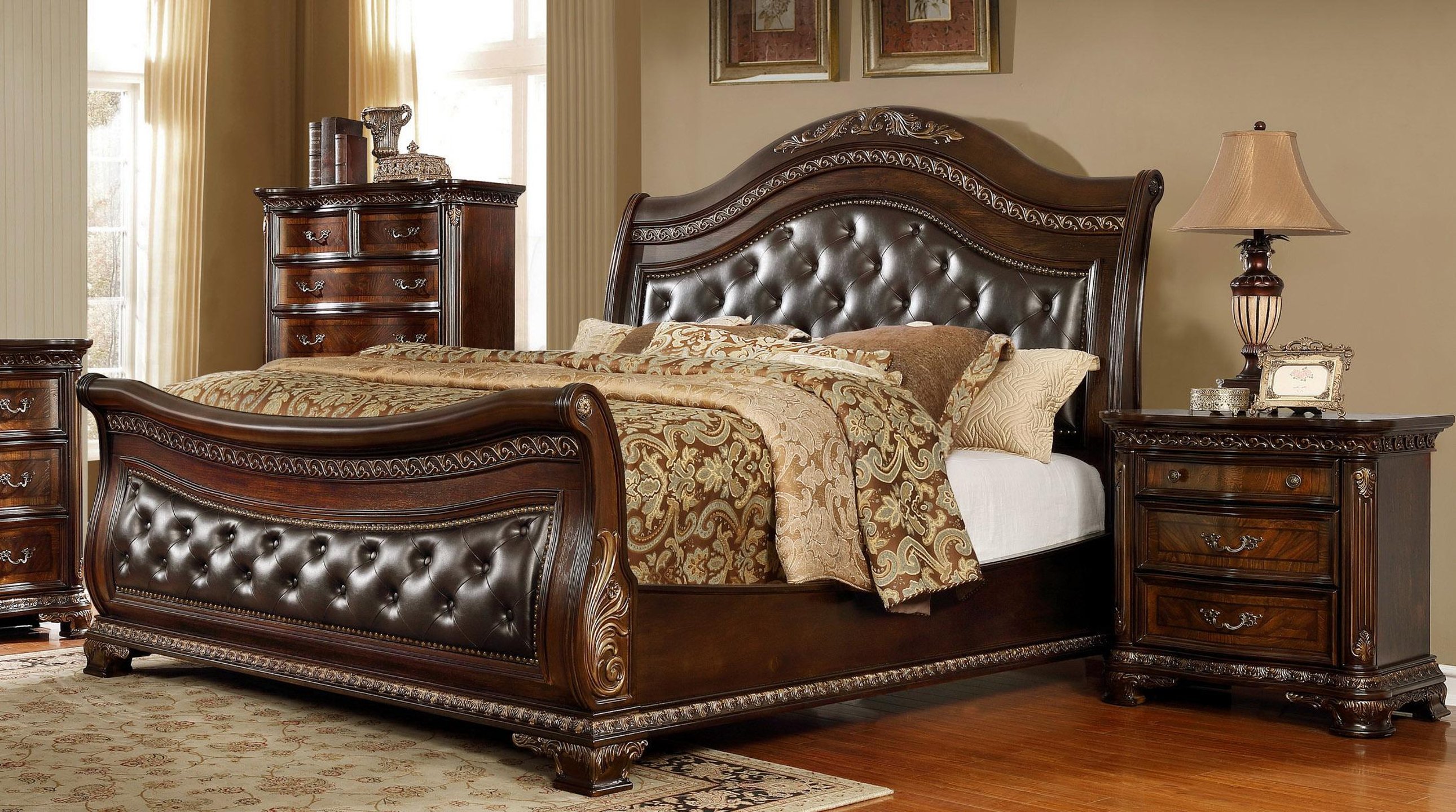 Buy McFerran B9588 Queen Sleigh Bedroom Set 5 Pcs in Dark Cherry Finish ...